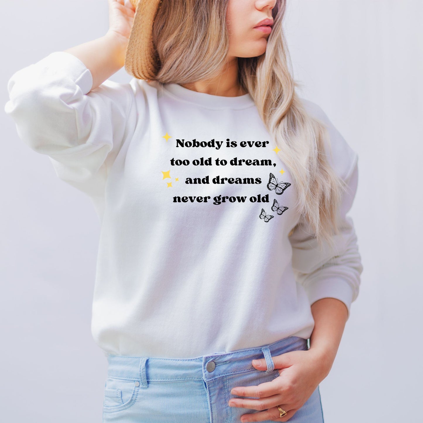Anne of Green Gables White Sweatshirt| Nobody is ever too old to dream | L.M MONTGOMERY | Starlit Prose bookish merch