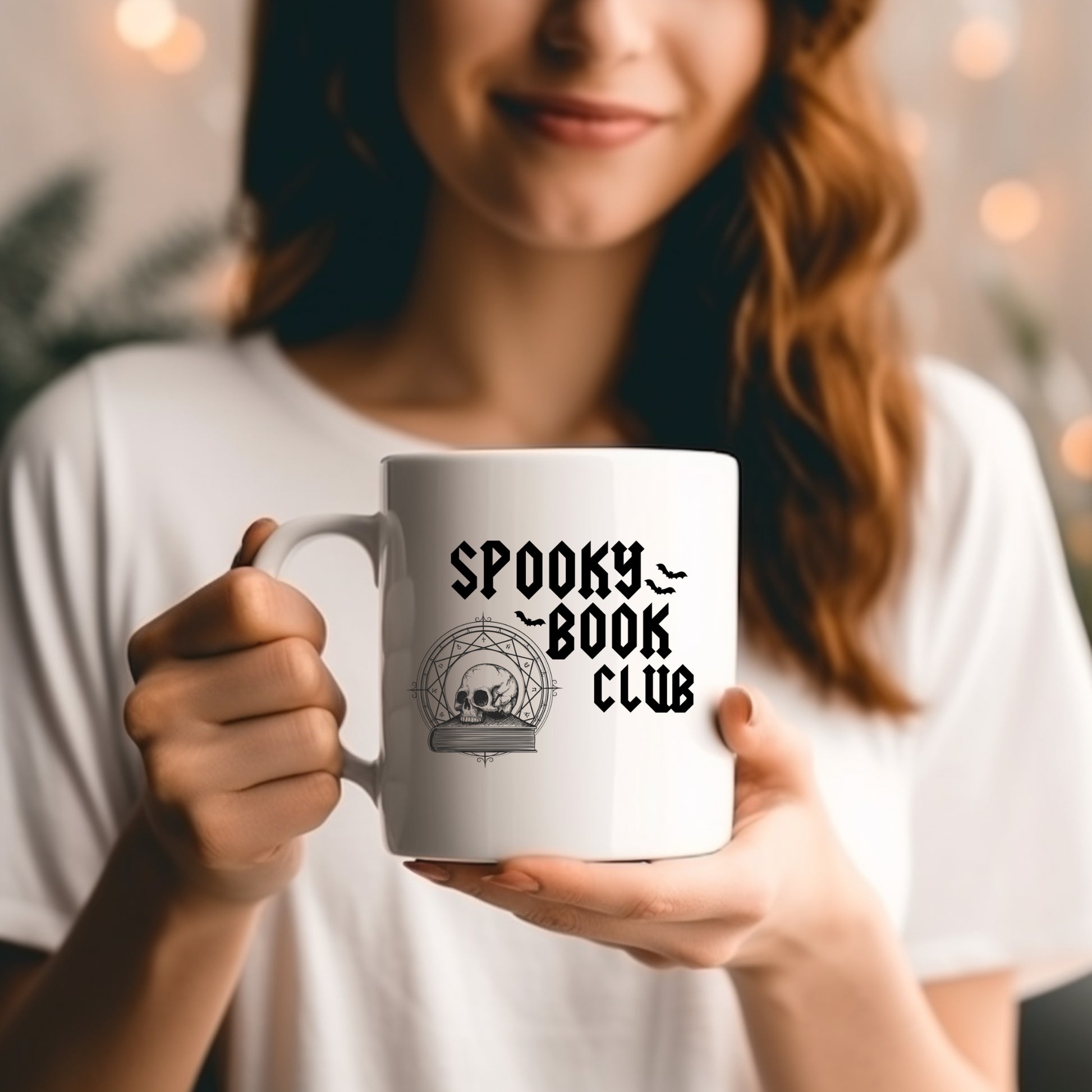 A Woman holding Spooky Book Club Mug | Bookish Halloween | Ink & Stories