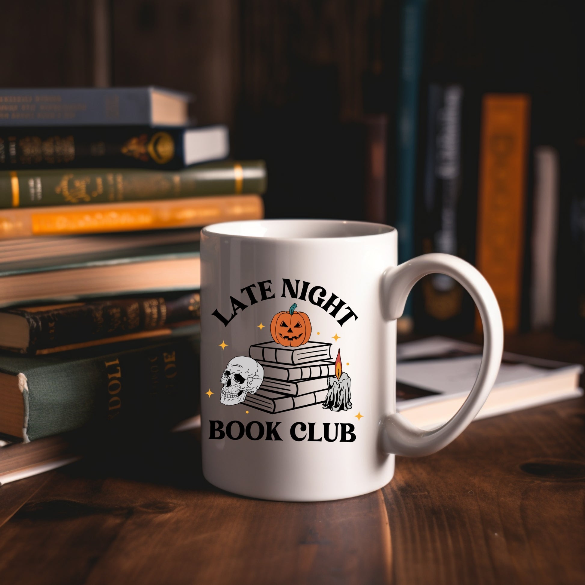 Late Night Book Club Mug Mockup | Bookish Halloween | Ink & Stories