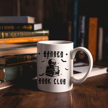 Banned Book Club Mug Mockup with books| Bookish Halloween | Ink & Stories