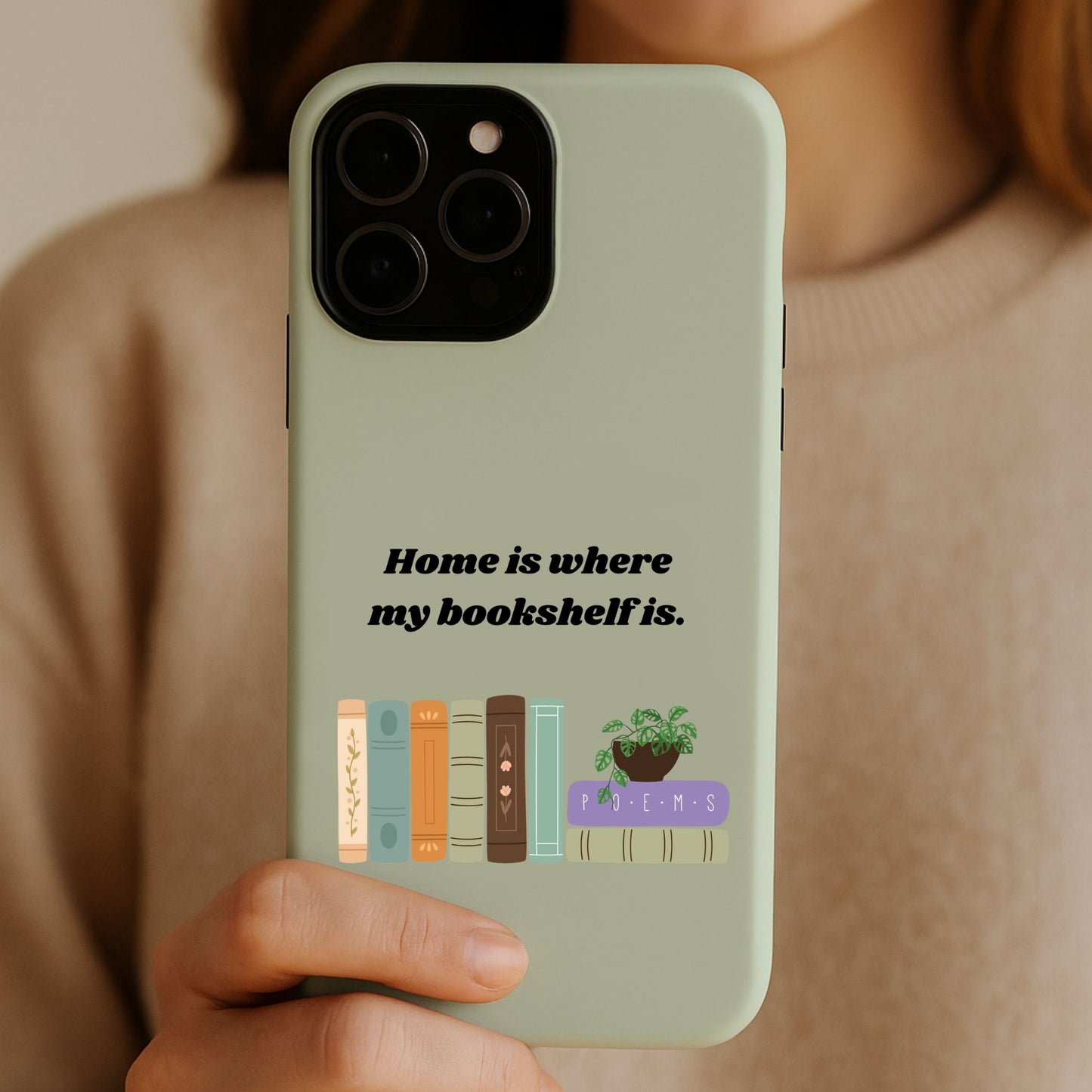 Model holding a Green Bookish Tough Phone Case | Starlit Prose Bookish Merch | Gift for Readers