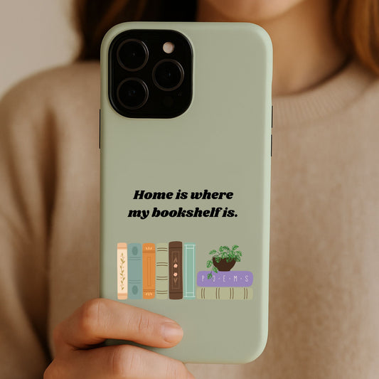Model holding a Green Bookish Tough Phone Case | Starlit Prose Bookish Merch | Gift for Readers