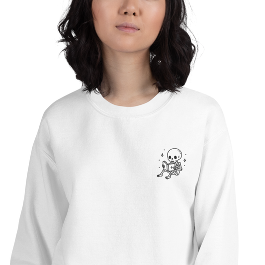 Cute Embroidered Skeleton Reading Sweatshirt