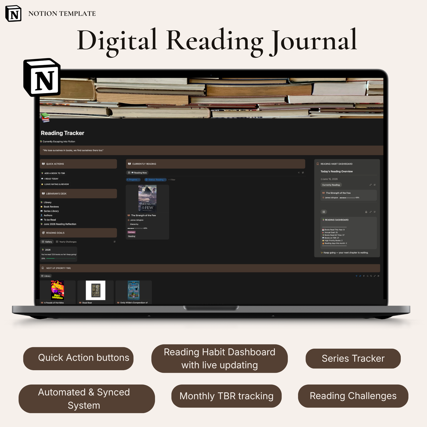 Notion Digital Reading Journal mockup displayed on laptop
