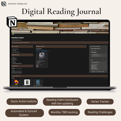 Notion Digital Reading Journal mockup displayed on laptop