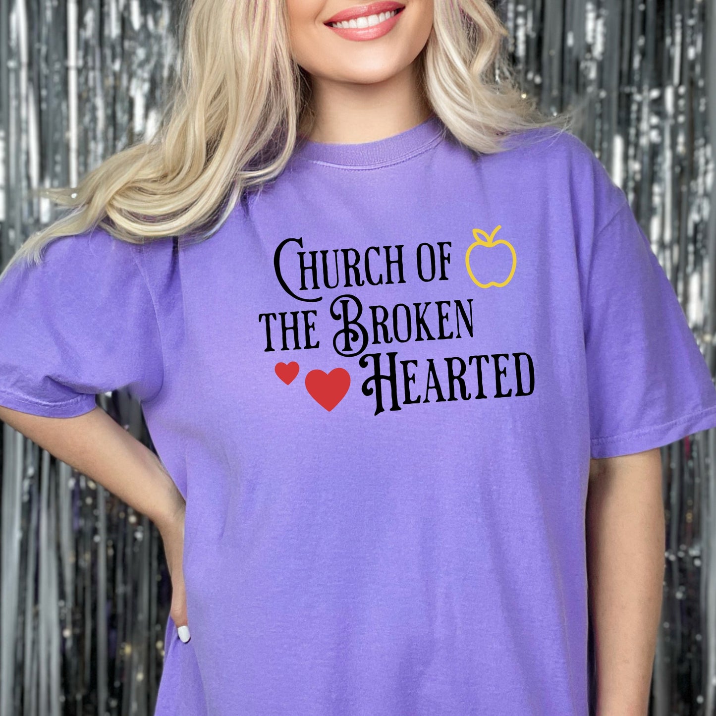 The Church of the Broken Hearted Purple Comfort Colors T-Shirt | Once upon a Broken Heart | Ink and Stories bookish merch