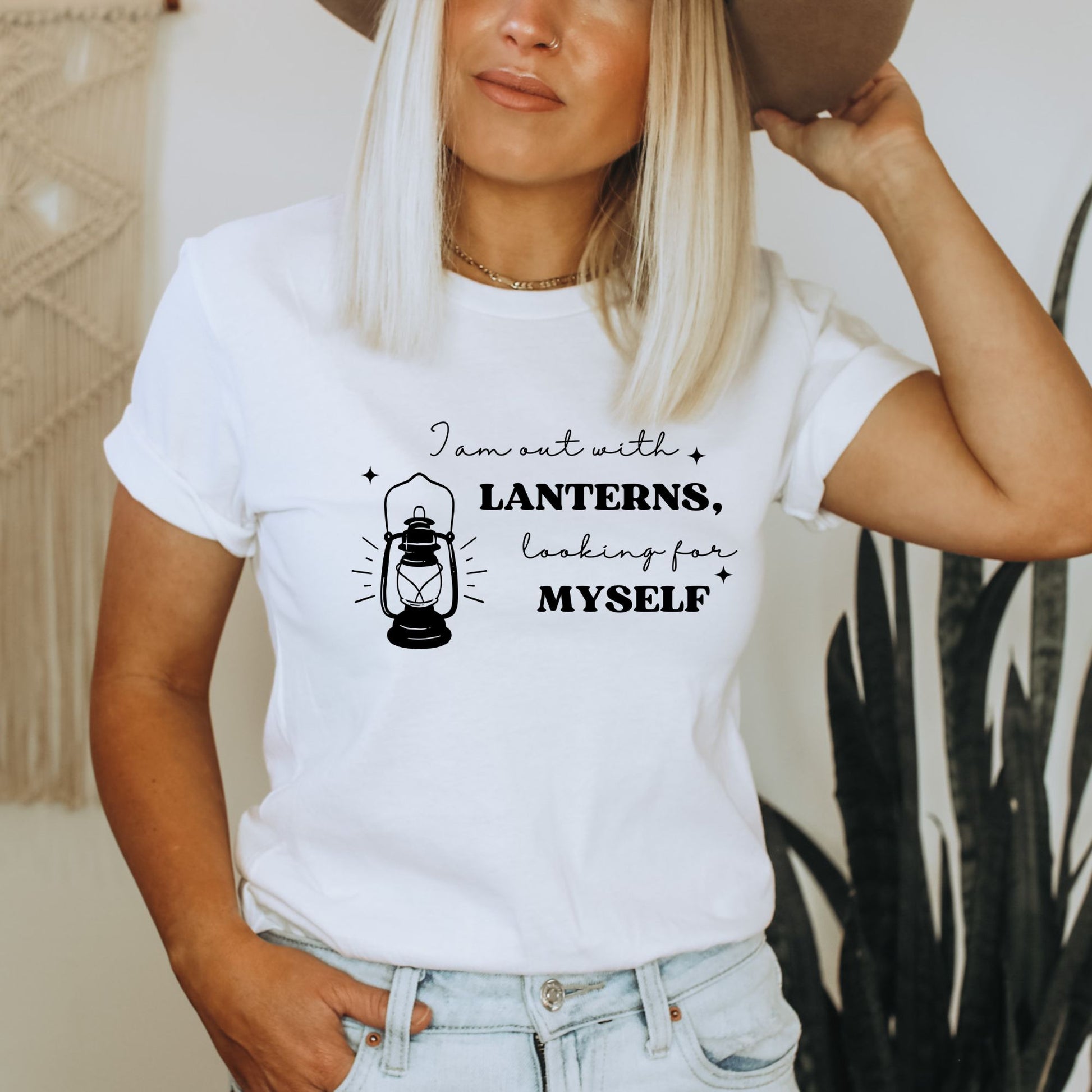 I'm out with Lanterns White T-Shirt | Emily Dickinson Poetry | Starlit Prose bookish merch