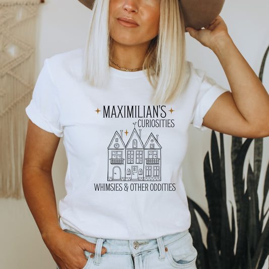 Maximilian's Curiosities White T Shirt | Once upon a Broken Heart merch | Ink & Stories bookish merch