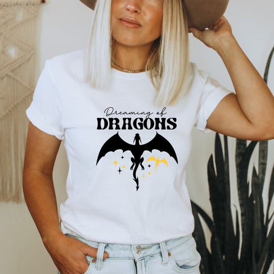 Dreaming of Dragons White T-Shirt | Fantasy Bookish Merch