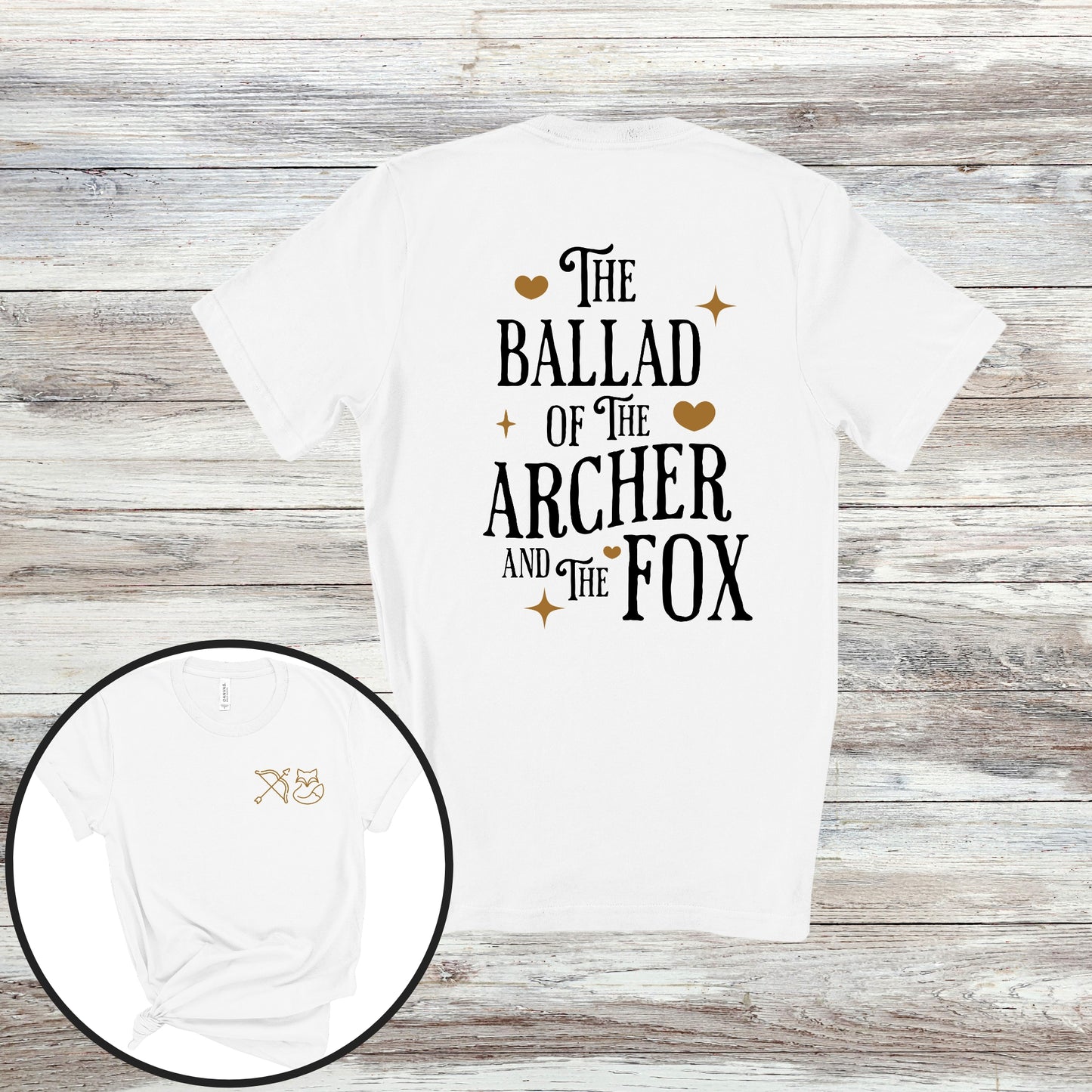 The Ballad of the Archer and the Fox White Front and Back design T-Shirt | Once upon a Broken Heart merch | Ink and Stories bookish merch Australia