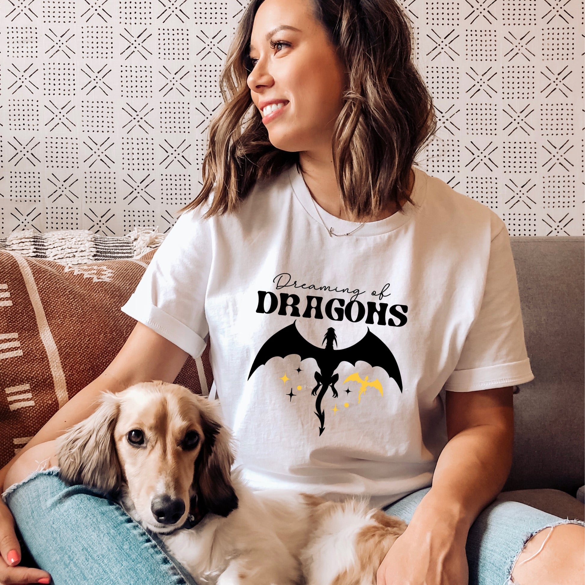 Dreaming of Dragons White T-Shirt | Fantasy Bookish Merch