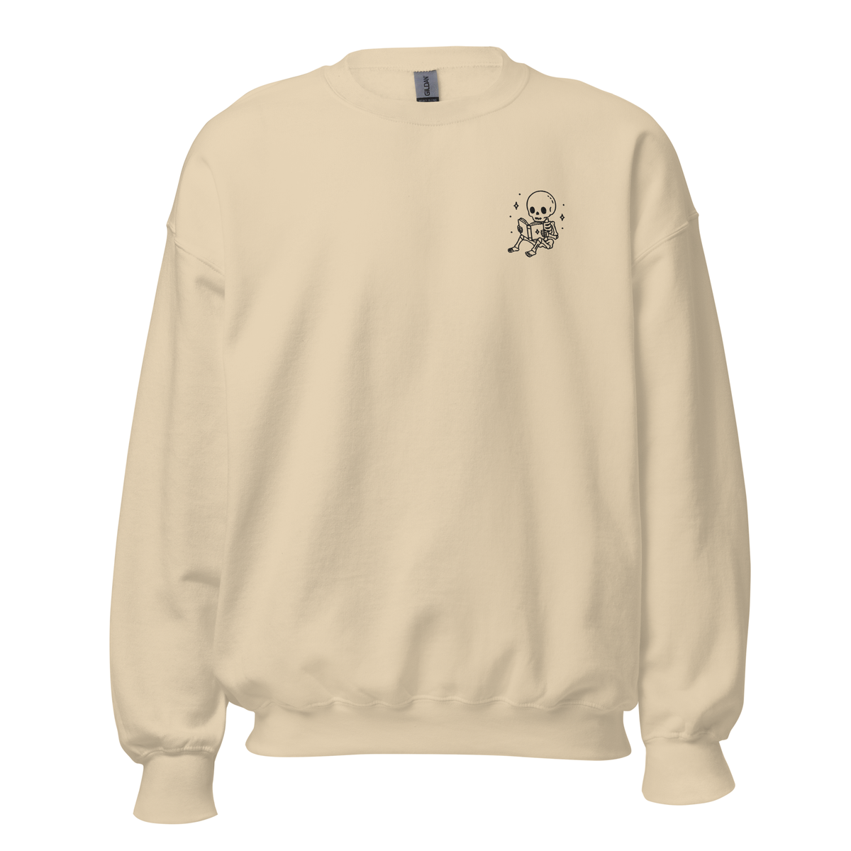 Cute Embroidered Skeleton Reading Sweatshirt