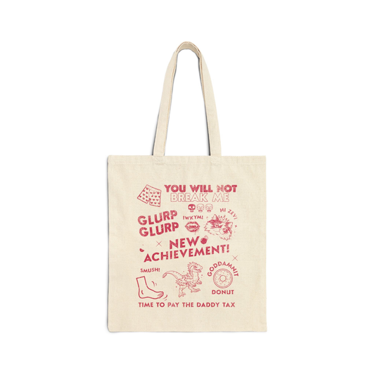 Dungeon Crawler Carl Tote Bag with various text and graphic designs on a on white background | Starlit Prose Bookish Merch Australia