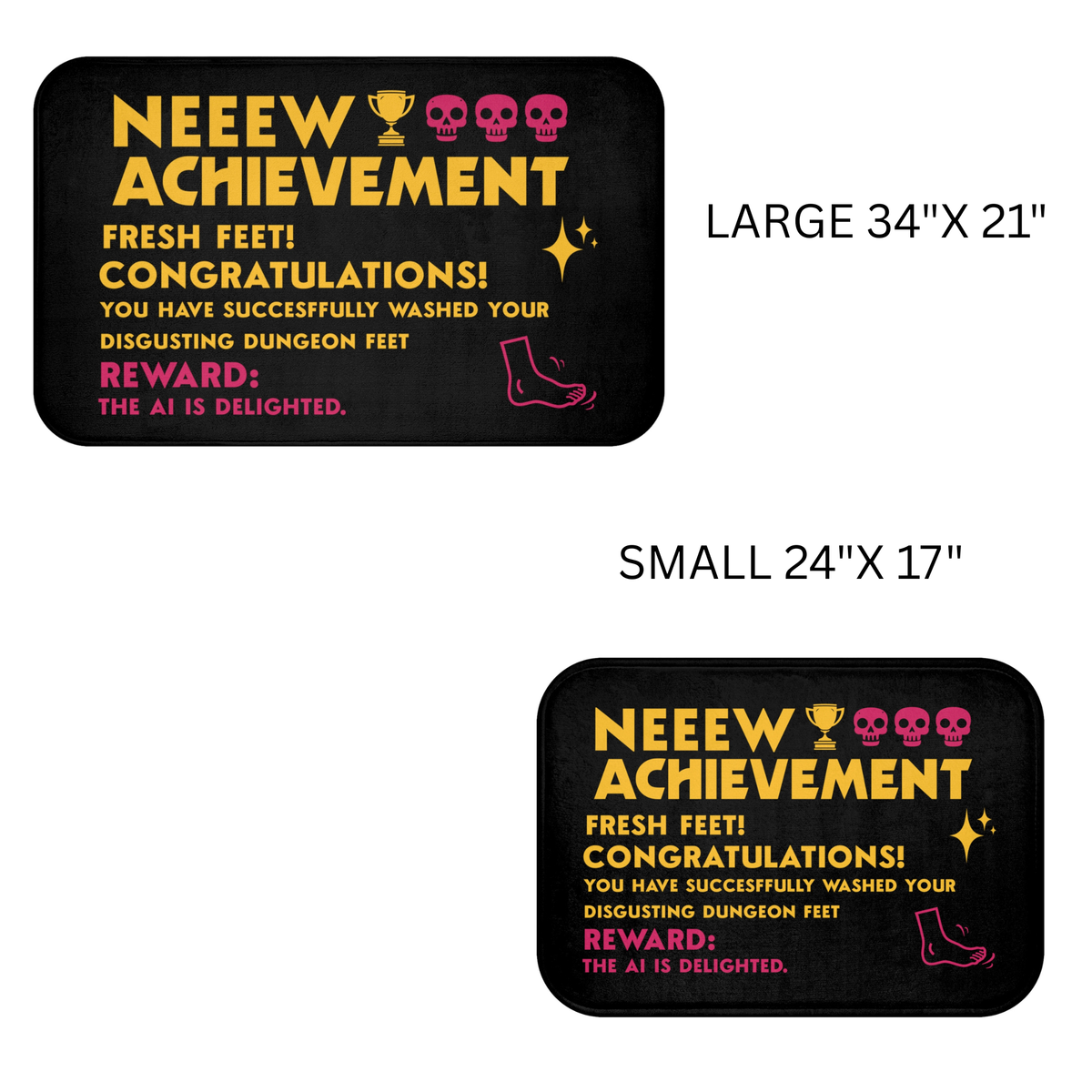 Showing the two size options for the dungeon crawler carl bath mats.