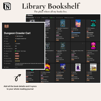 Notion Reading Journal Library Bookshelf view