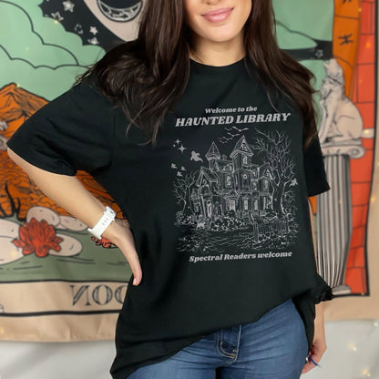 Haunted Library Comfort Colors Black colour TShirt | Starlit Prose bookish merch