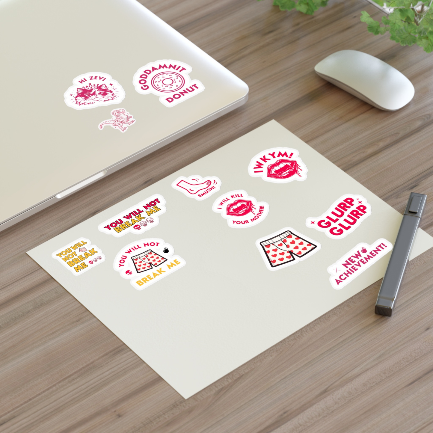 8.5"x 11" Dungeon Crawler Carl Sticker Sheet, stickers shown on laptop  | Starlit Prose Bookish Merch Australia