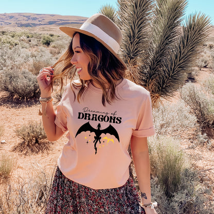 Dreaming of Dragons Heather Peach T-Shirt | Fantasy Bookish Merch