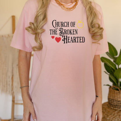 The Church of the Broken Hearted Pink Comfort Colors T-Shirt | Once upon a Broken Heart | Ink and Stories bookish merch