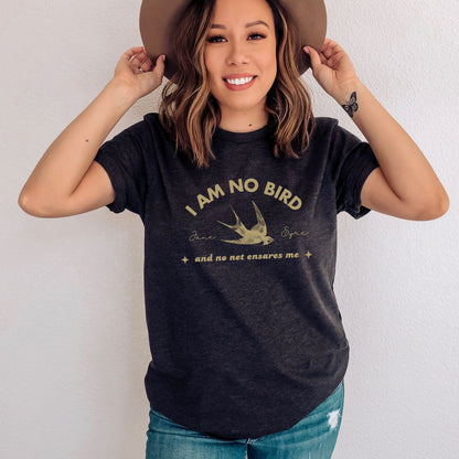 I am no bird Jane Eyre Dark Grey Heather T-Shirt | Jane Eyre Classic Books | Starlit Prose bookish merch