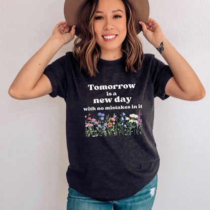 Anne of Green Gables Tomorrow is a new day  Dark Grey HeatherT-Shirt | L.M MONTGOMERY |Starlit Prose bookish merch