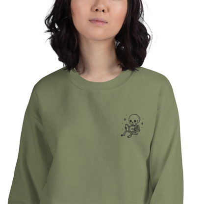 Cute Embroidered Skeleton Reading Sweatshirt