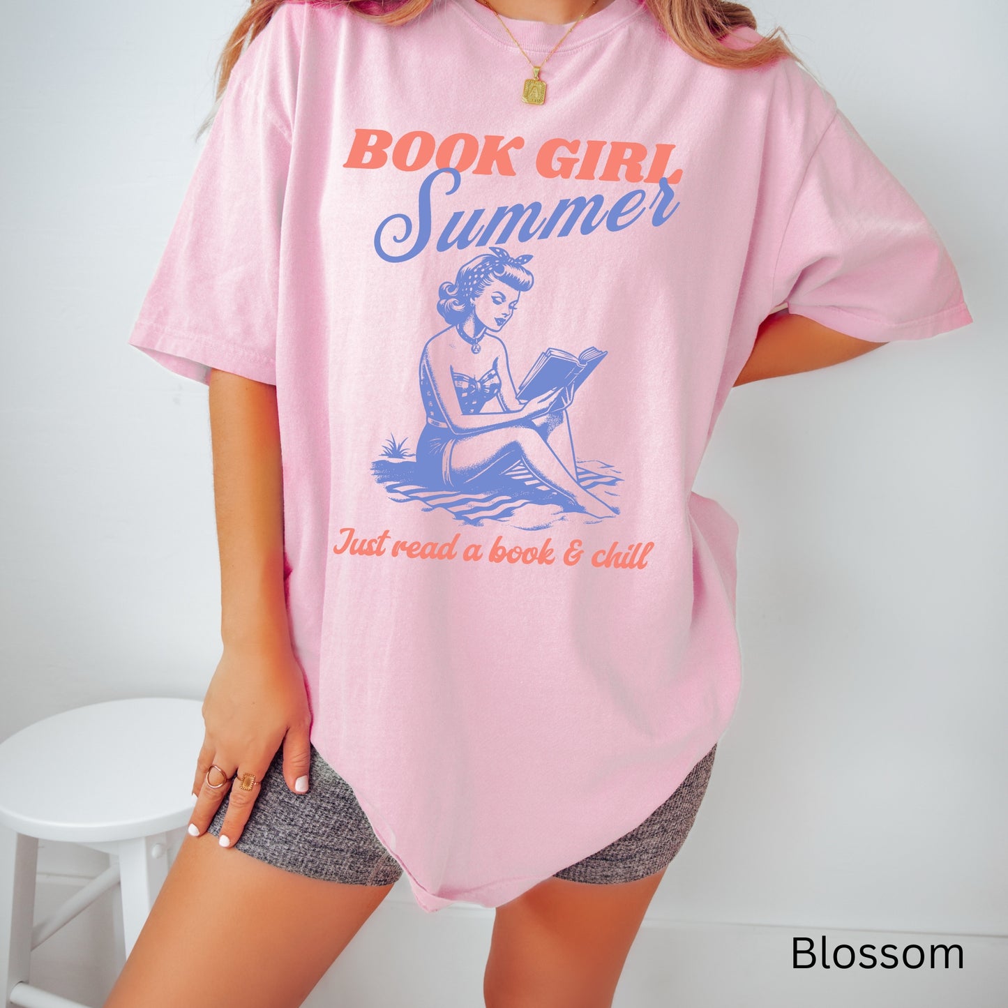 Book Girl Summer Blossom Pink Comfort Colors T-Shirt | Starlit Prose bookish merch