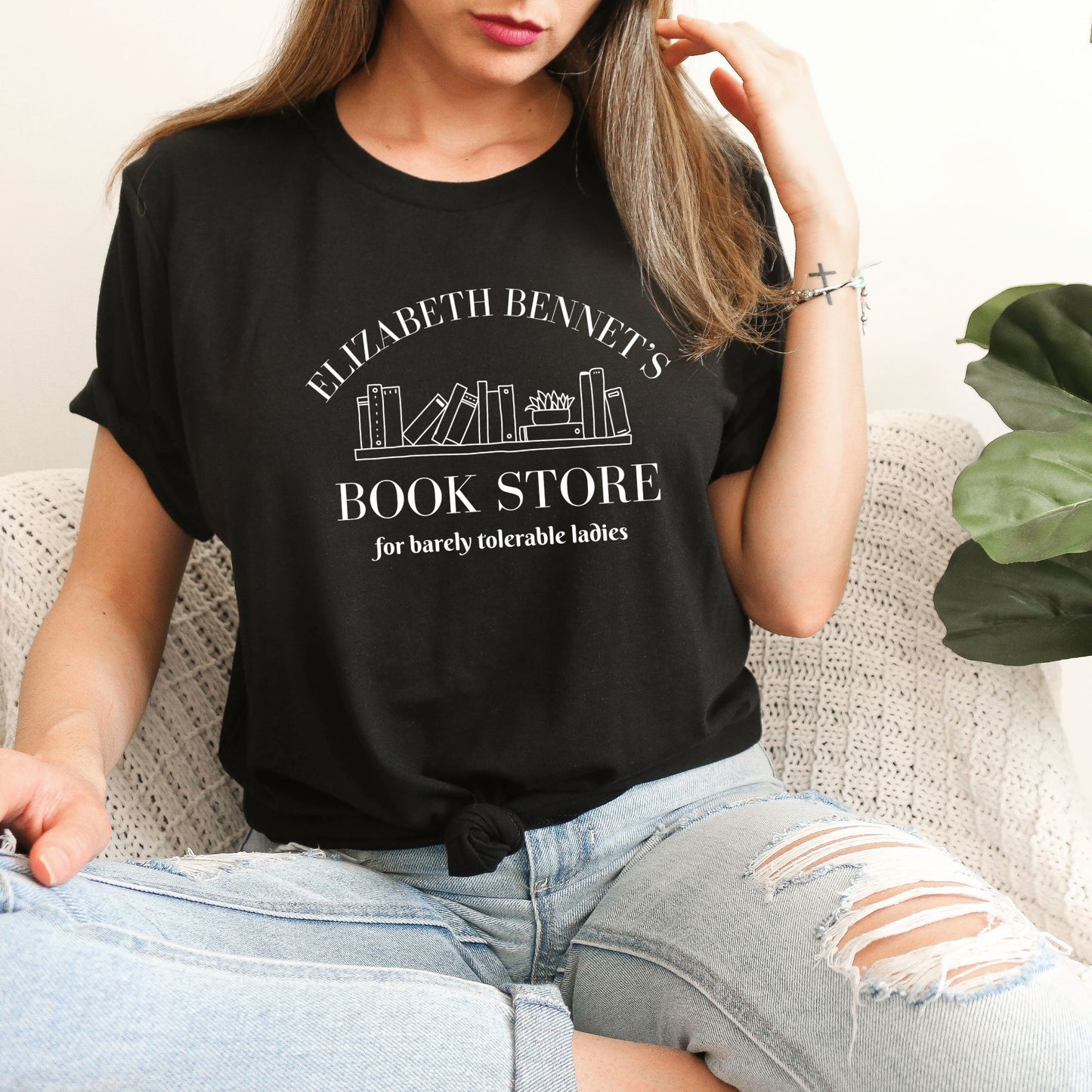 Elizabeth Bennet's Bookstore Black T-Shirt | Jane Austen | Starlit Prose bookish merch