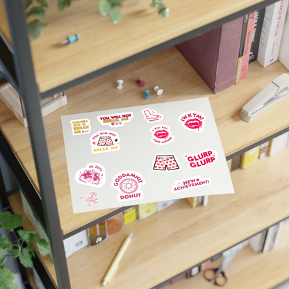 8.5"x 11" Dungeon Crawler Carl Sticker Sheet, stickers shown on shelf for size | Starlit Prose Bookish Merch Australia