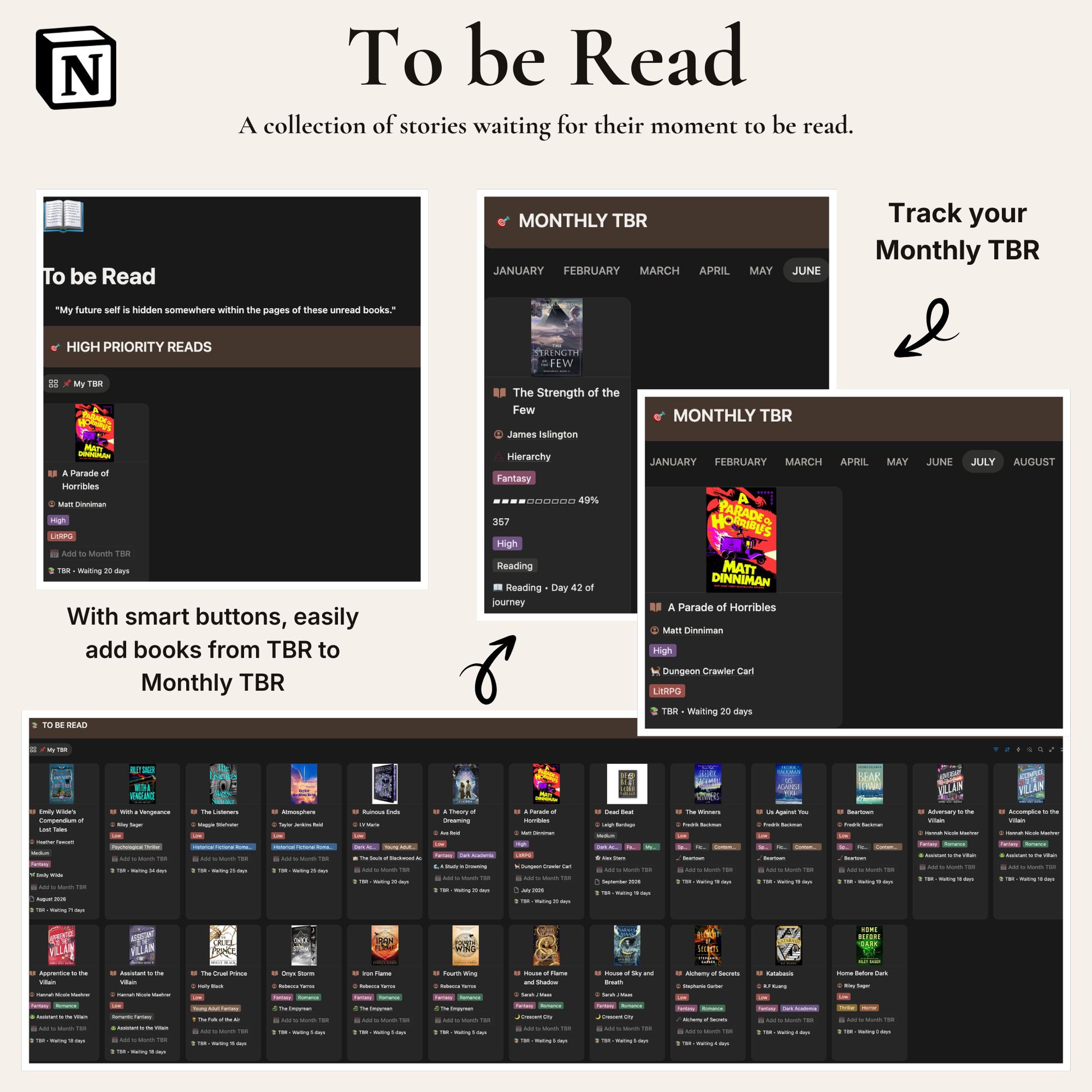 To be Read page Bookish Reading Journal Notion