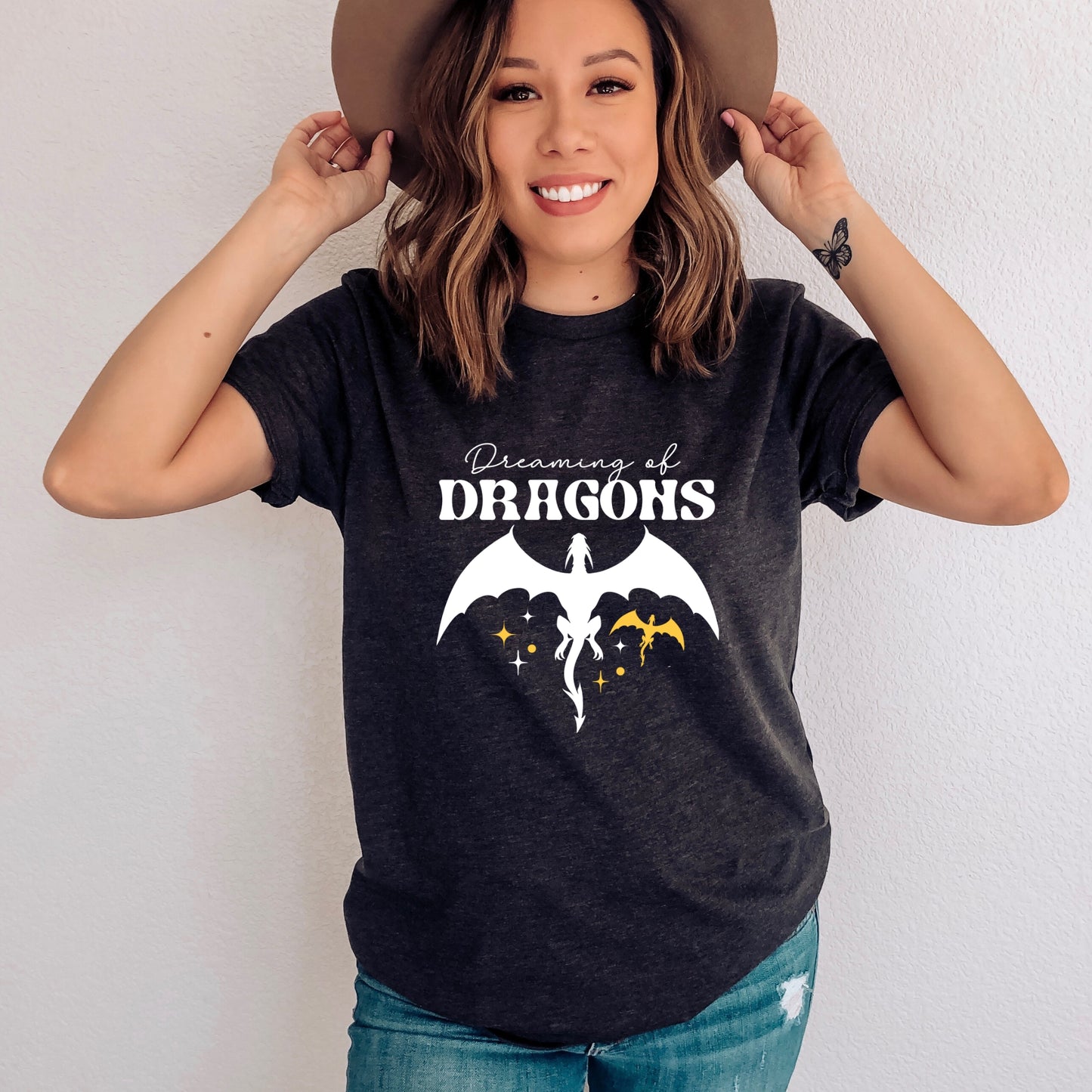 Dreaming of Dragons Dark Grey Heather T-Shirt | Fantasy Bookish Merch