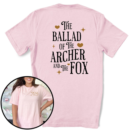 The Ballad of the Archer and the Fox Pink Front and Back design T-Shirt | Once upon a Broken Heart merch | Ink and Stories bookish merch Australia