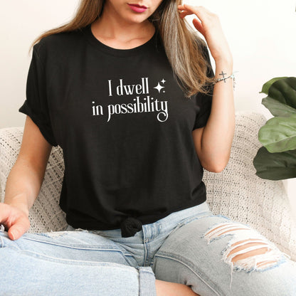 I dwell in possibility Black T-Shirt | Emily Dickinson Poet | Starlit Prose bookish merchI dwell in possibility Black T-Shirt | Emily Dickinson Poetry | Starlit Prose bookish merch