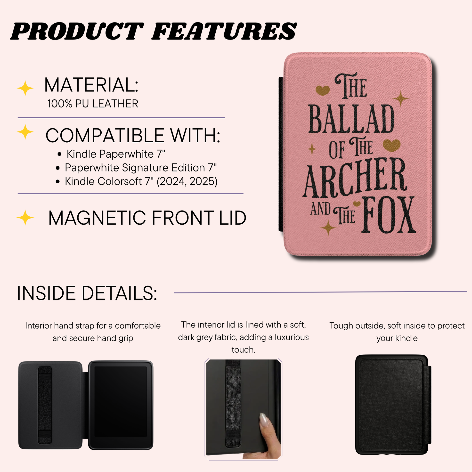 Product Features page for the Once upon a broken heart Ballad of the Archer and Fox kindle case cover.
