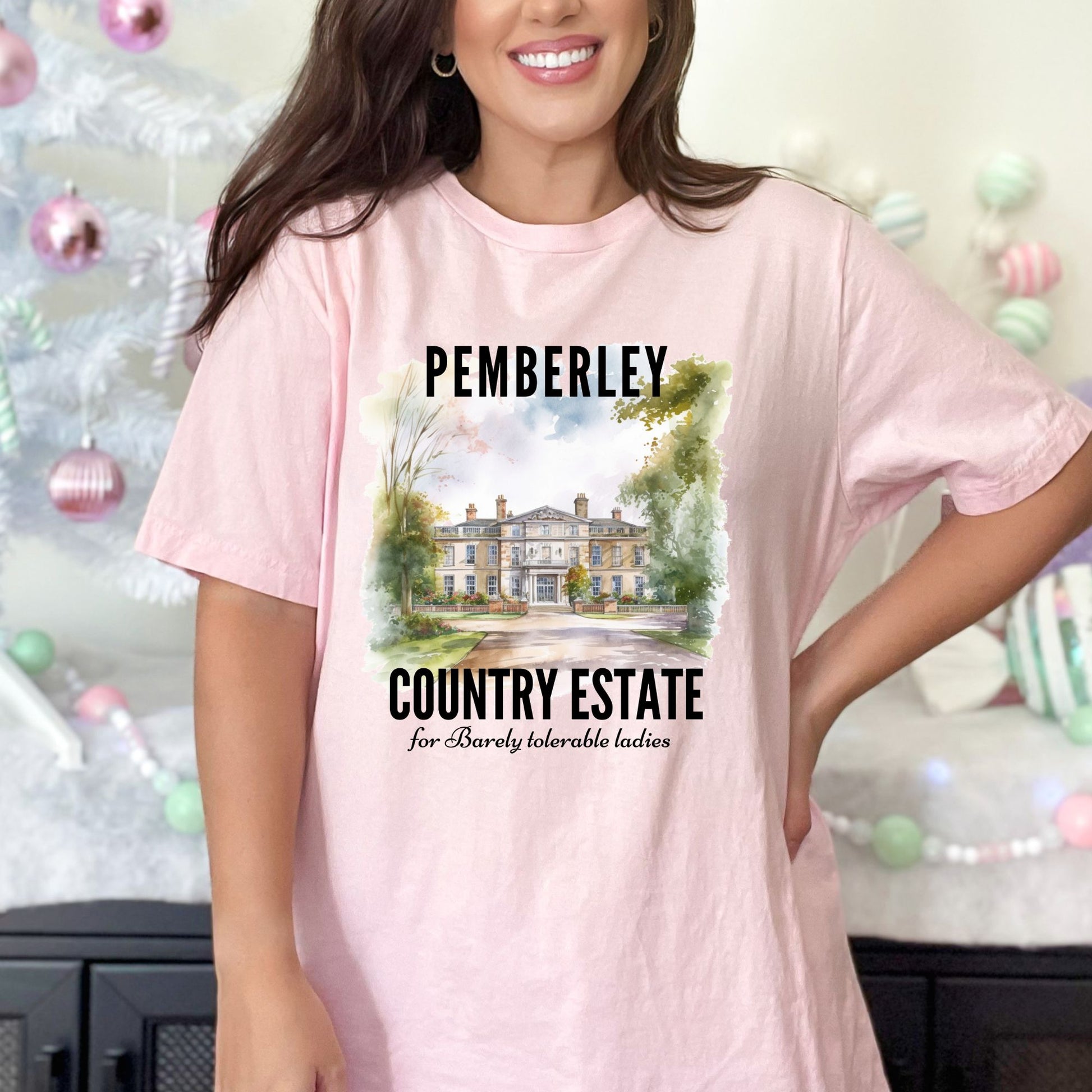 Pemberley Country Estate Pink T-Shirt | Jane Austen | Starlit Prose bookish merch