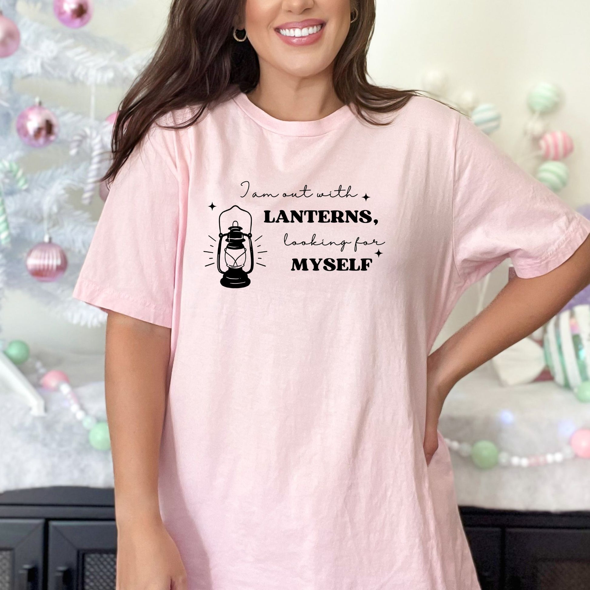 I'm out with Lanterns Pink T-Shirt | Emily Dickinson Poetry | Starlit Prose bookish merch