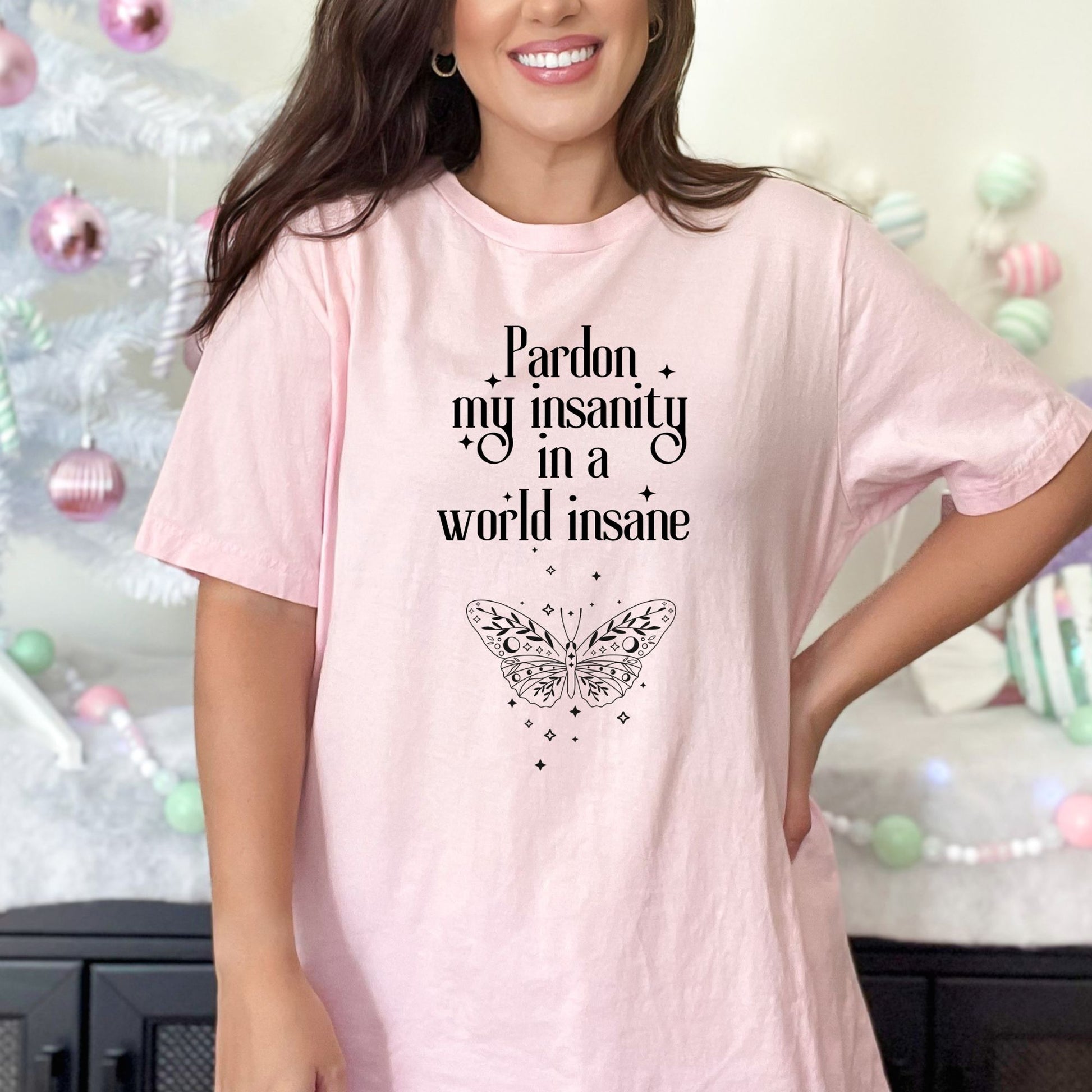 Pardon my insanity quote Pink T-Shirt | Emily Dickinson Poetry | Starlit Prose bookish merch