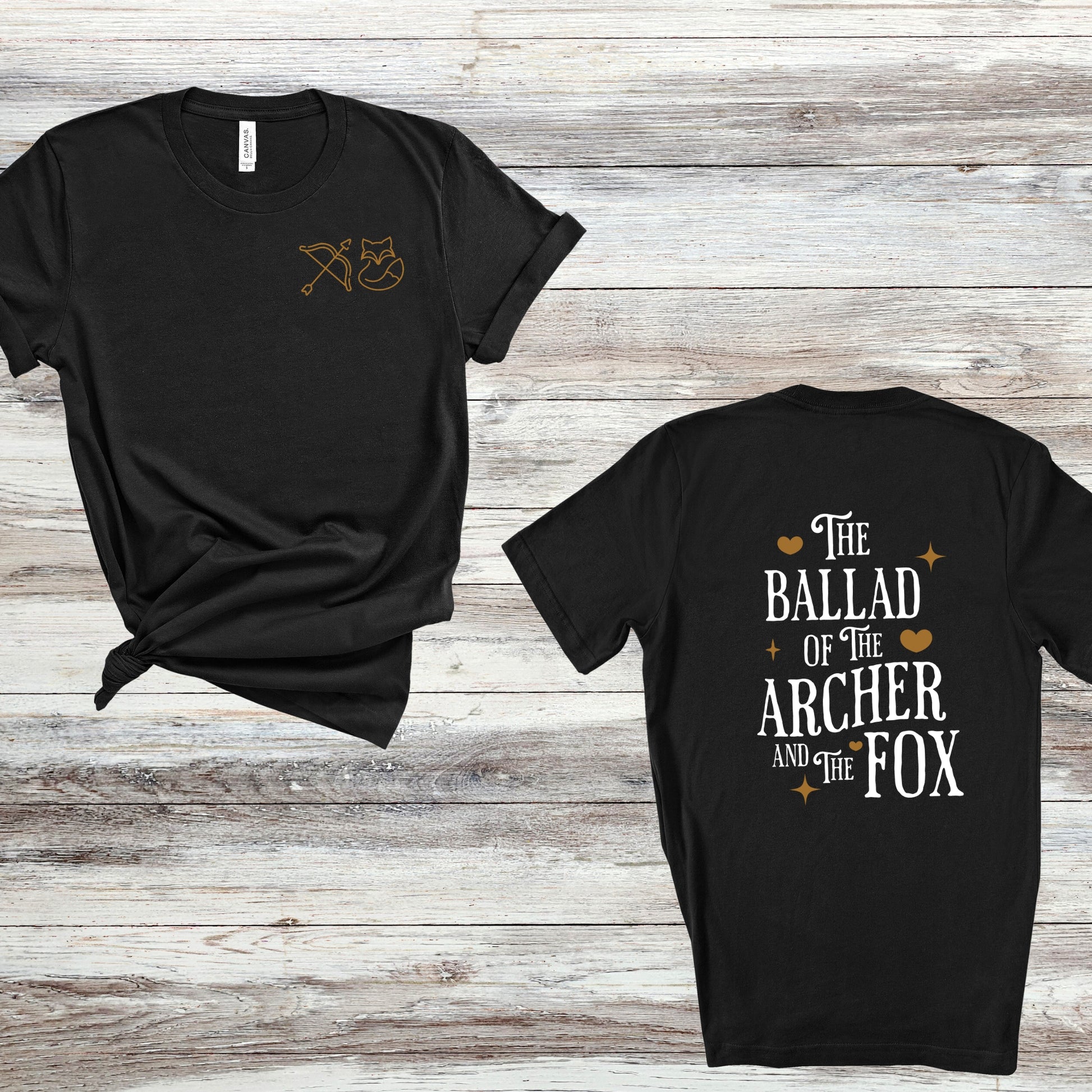 The Ballad of the Archer and the Fox Black Front and Back design T-Shirt | Once upon a Broken Heart merch | Ink and Stories bookish merch Australia