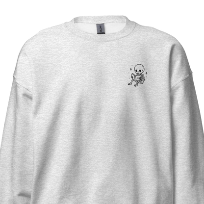 Cute Embroidered Skeleton Reading Sweatshirt