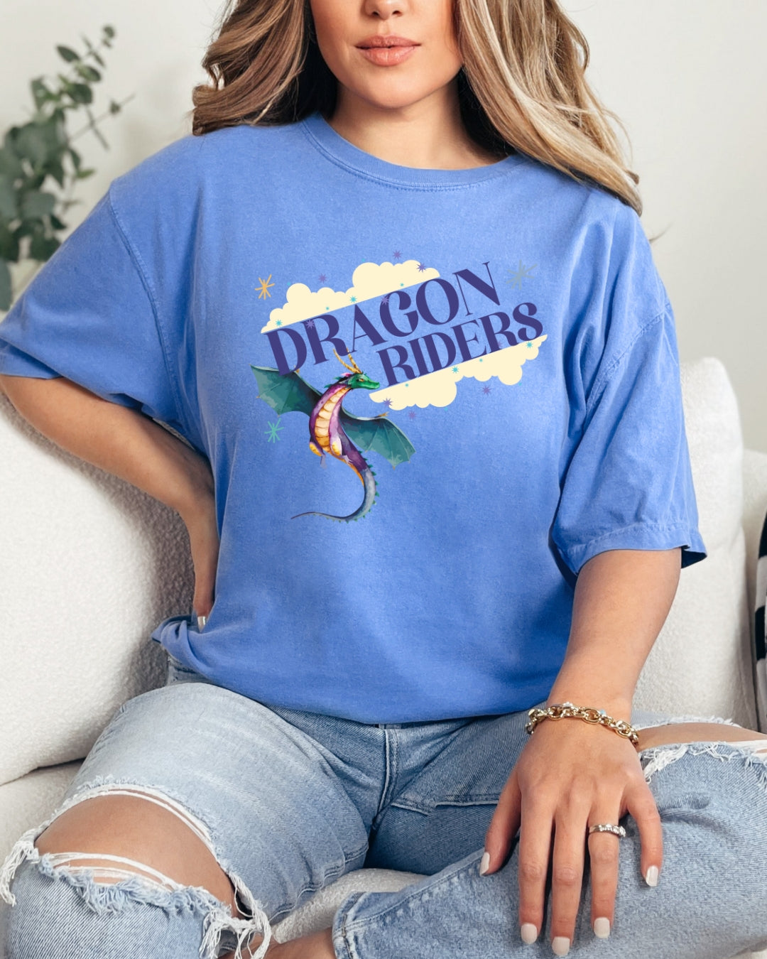 Dragon Riders Comfort Colors Flo Blue T-Shirt | Bookish Merch Ink and Stories