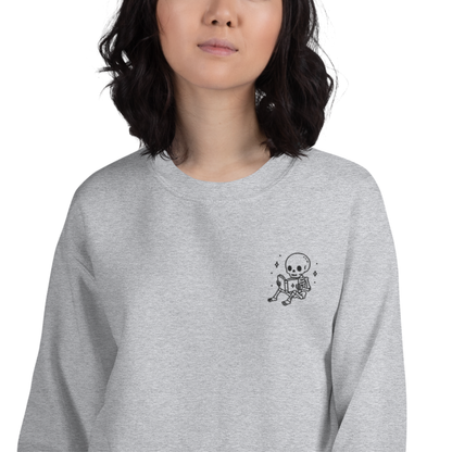 Cute Embroidered Skeleton Reading Sweatshirt