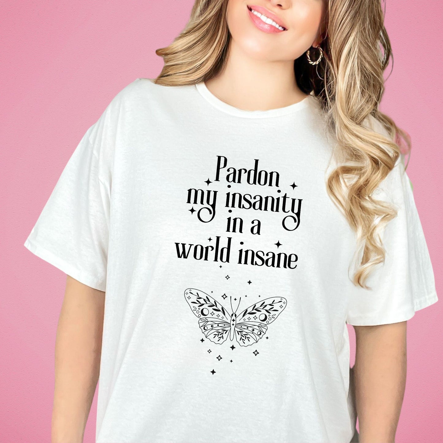 Pardon my insanity quote White T-Shirt | Emily Dickinson Poetry | Starlit Prose bookish merch