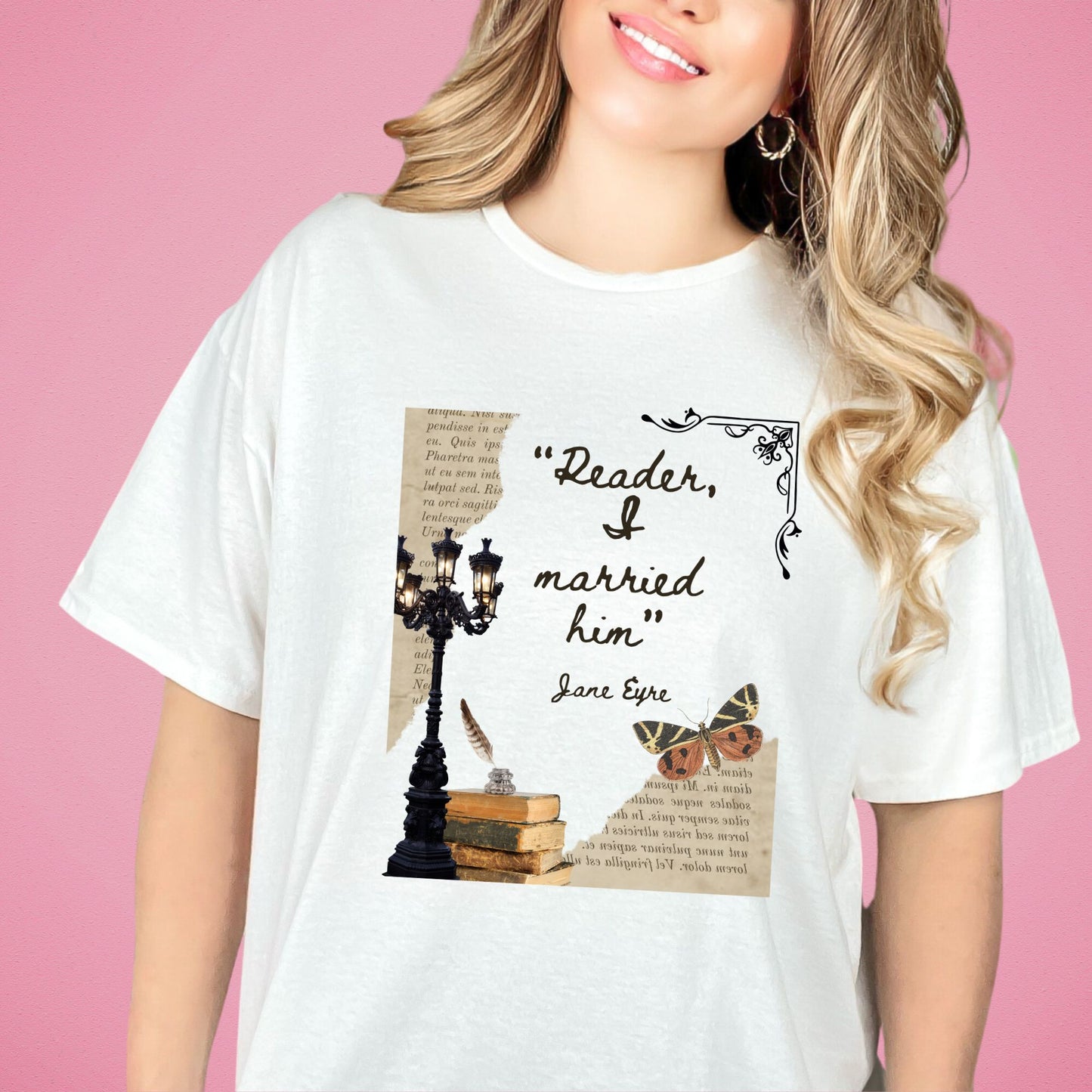 Reader, I married him White T-Shirt | Jane Eyre Classic Books | Starlit Prose bookish merch