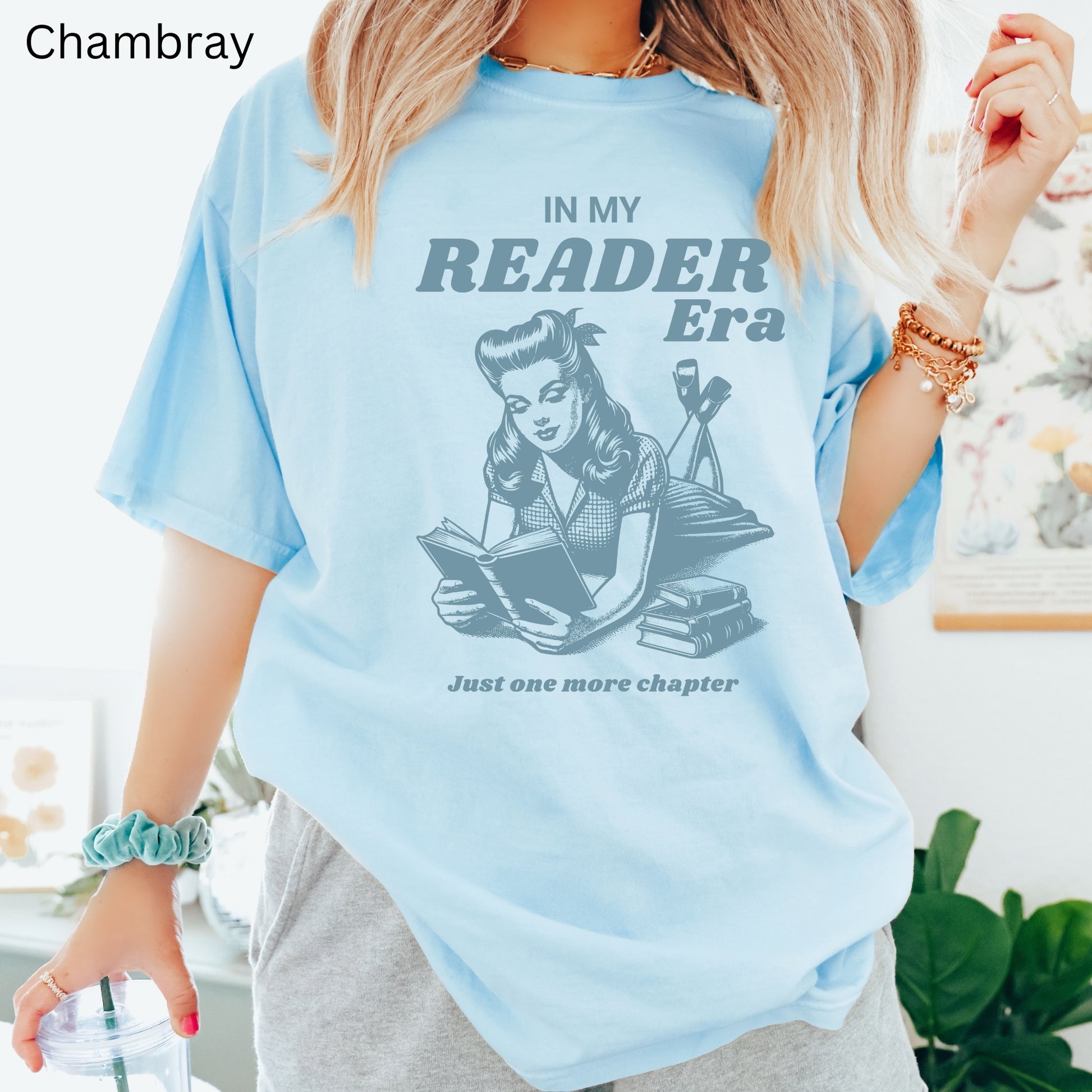In my Reader Era Bookish Chambray Blue Comfort Colors T-shirt | Starlit Prose bookish merch
