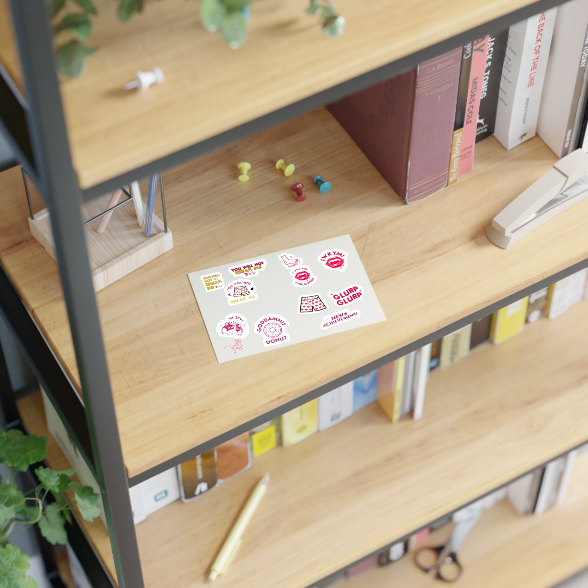 6"x 4 " Dungeon Crawler Carl Sticker Sheet shown on shelf for size| Starlit Prose Bookish Merch Australia