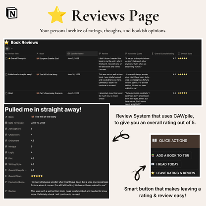 Notion Digital Reading Journal Book Reviews Page