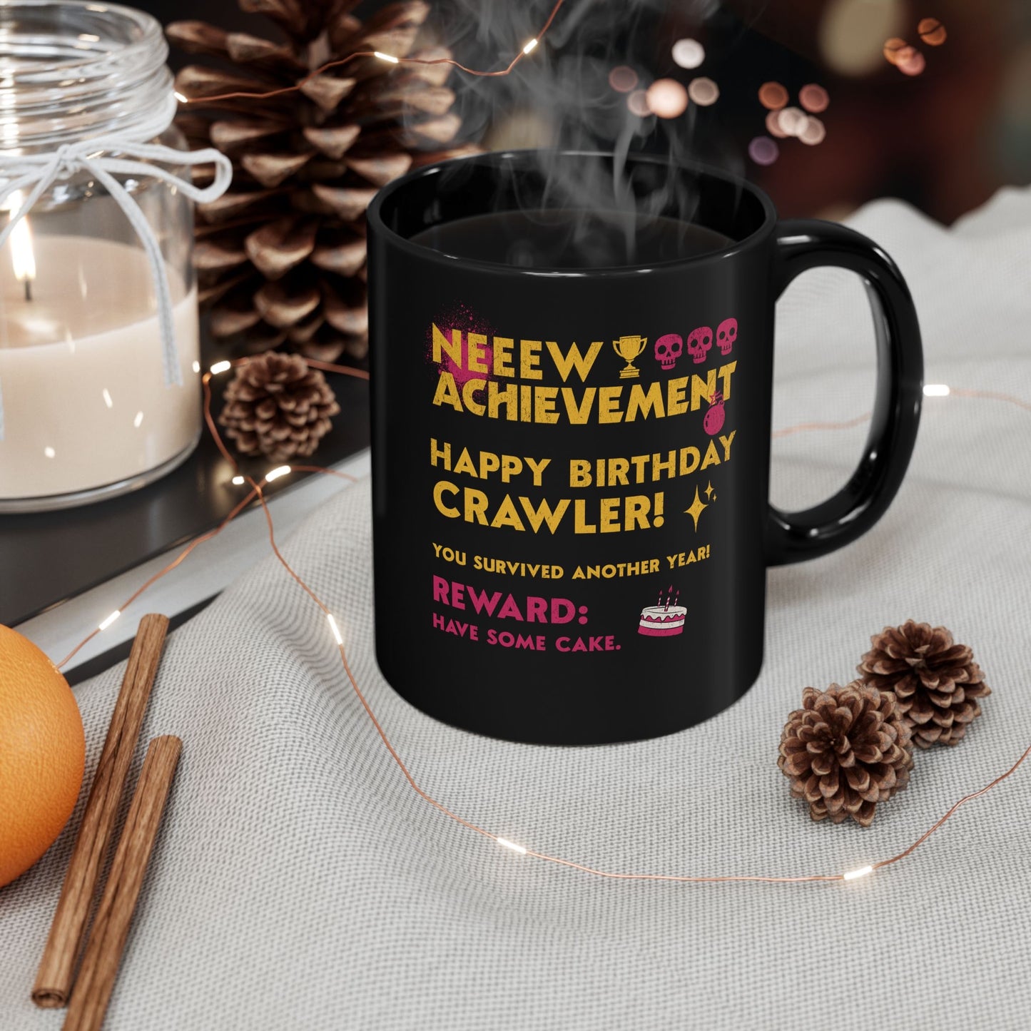 Black 12oz Dungeon Crawler Carl New Achievement Birthday Mug | Starlit Prose Bookish merch Australia