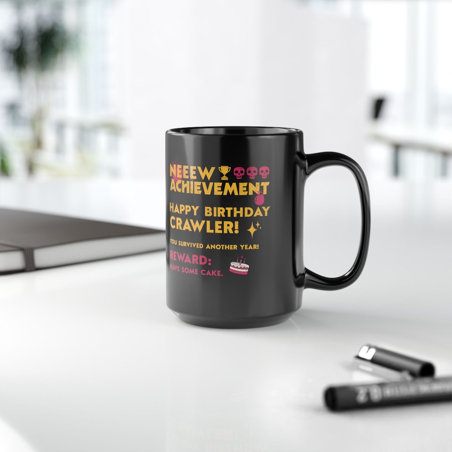 Black 15oz Dungeon Crawler Carl New Achievement Birthday Mug | Starlit Prose Bookish merch Australia