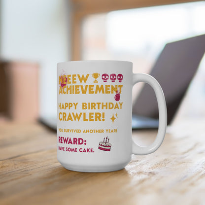 White 15oz Dungeon Crawler Carl New Achievement Birthday Mug | Starlit Prose Bookish merch Australia