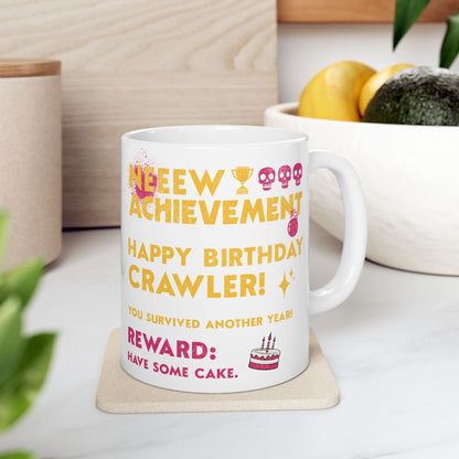 White 12oz Dungeon Crawler Carl New Achievement Birthday Mug | Starlit Prose Bookish merch Australia